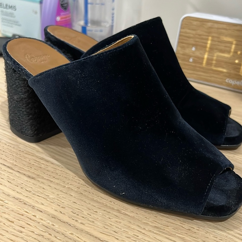 CASTANER navy velvet open toe mules
